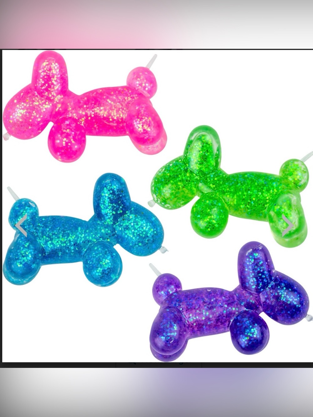 Set of 4 Sugar Squeeze Glitter Balloon Dog Squishies -Pink, Green, Blue & Purple